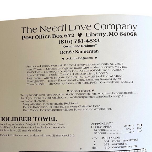 Need’l Love Cross Stitch Leaflet Happy Holly Deers Vintage 1985 - Picture 3 of 3